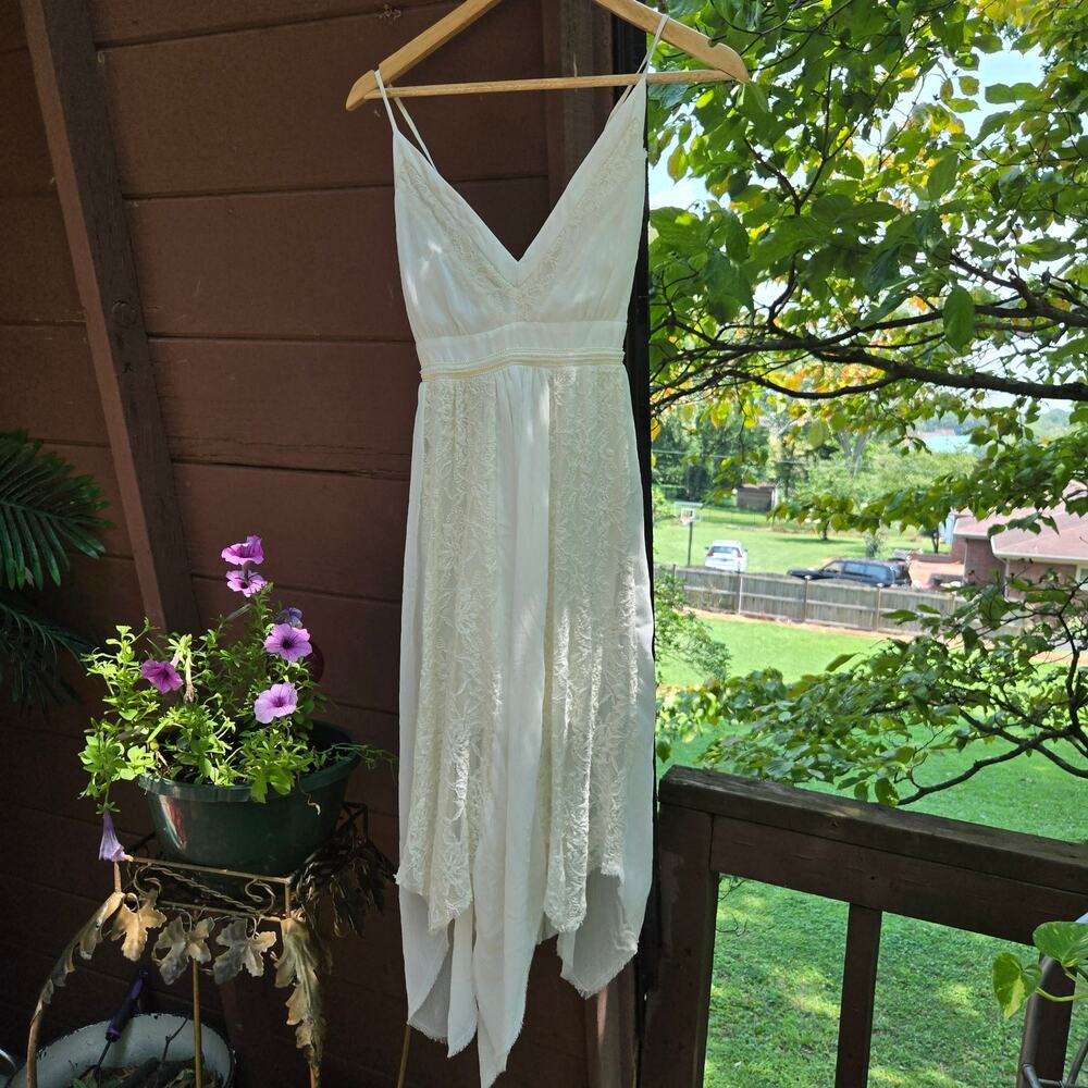 ark & co Boho Fairy Cottage Romantic Babydoll Gauzy Lace Handkerchief Dress M